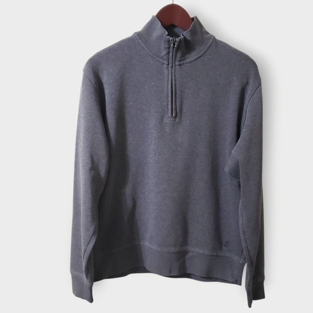 Brooks Brothers Mens Medium Gray 100% Cotton Quarter‎ Zip Pullover Preppy